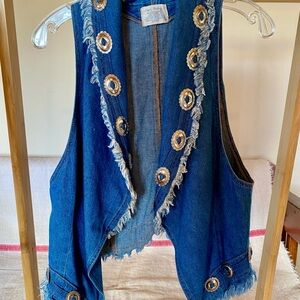Vintage Simply Barbara Blue Denim Vest with Fringe